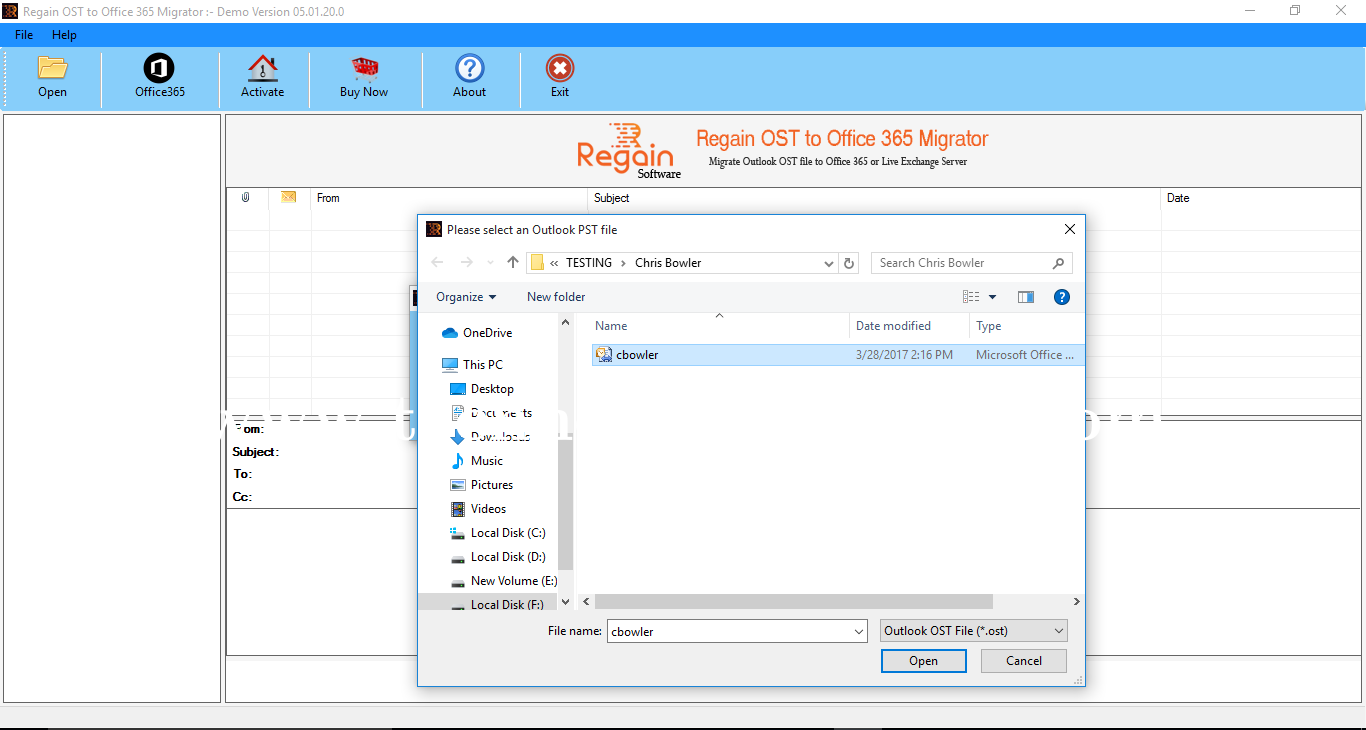 Regain OST to Office 365 Migrator Screenshots